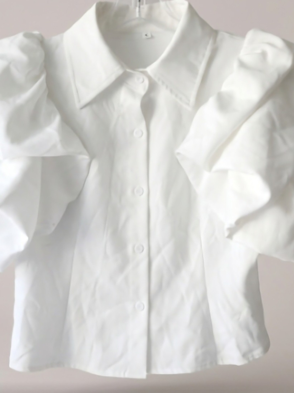 White Puff-Sleeve Button-Down Shirt